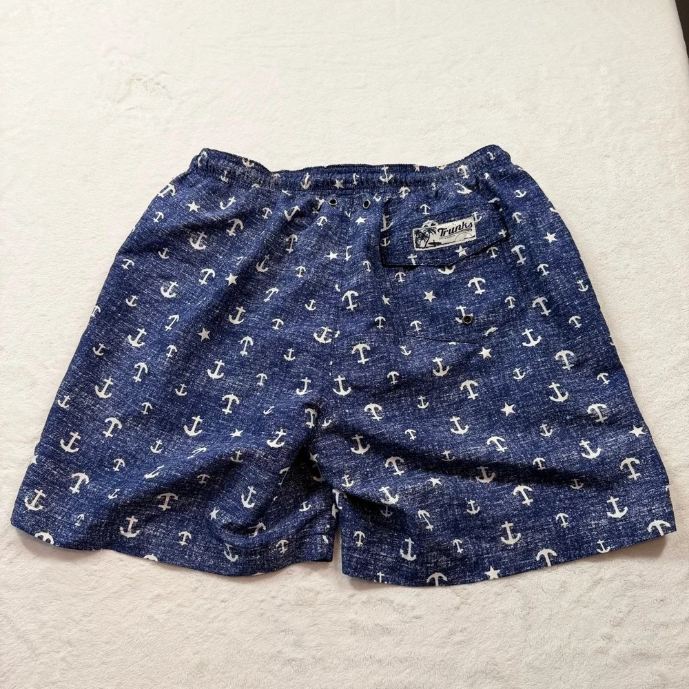 Trunks Surf & Swim Co Anchor Swim Trunks Men Large Blue Good Nautical Drawstring